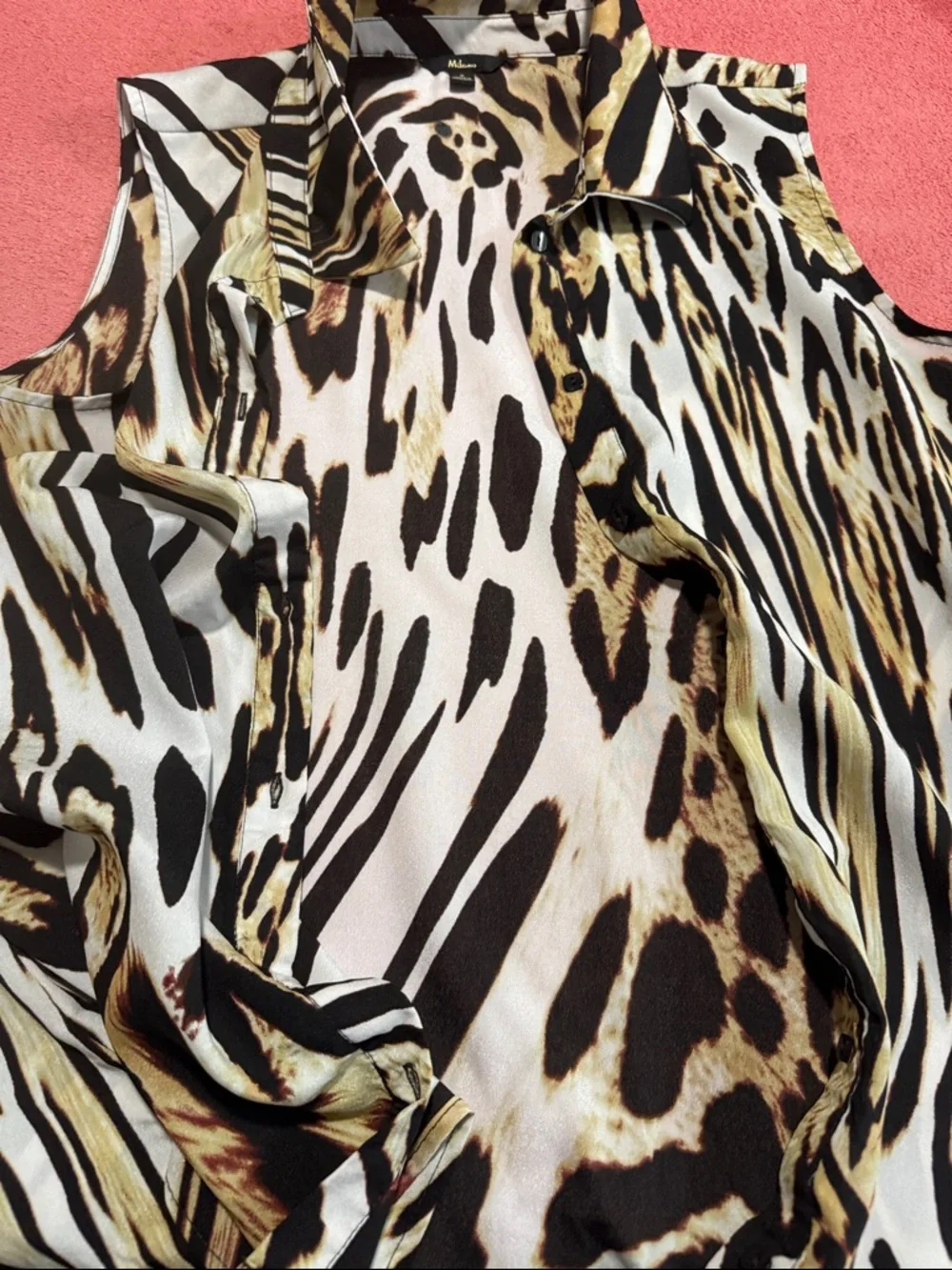 Milano Sleeveless Animal-Print Button-Front Top - Black & Cream & Brown - Picture 7 of 8